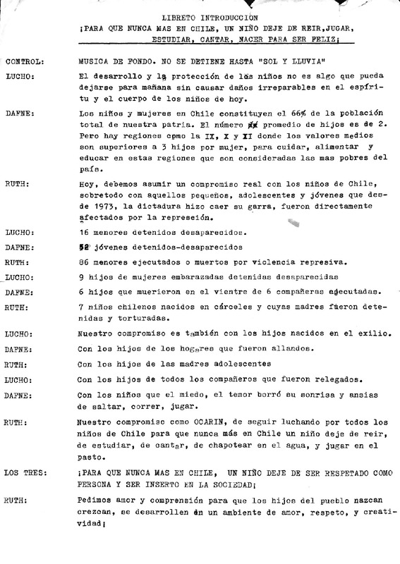Libreto de introducción "¡Para que nunca más en Chile...!"