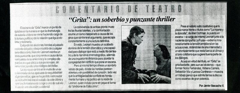 Recorte de Prensa "Grita: un soberbio y punzante thriller"