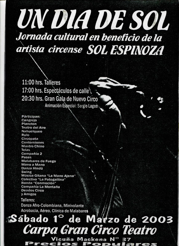 Afiche jornada cultural a beneficio de Sol Espinoza