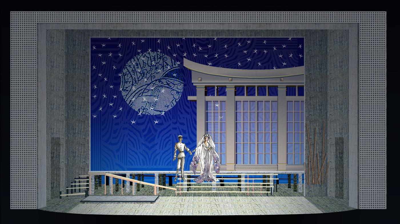 Boceto Escenográfico Madame Butterfly, Escena Nocturna