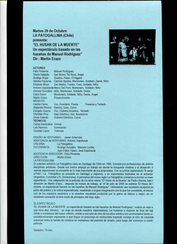 Afiche XIII Muestra de teatro latinoamericano / detalle de la participación de La Patogallina
