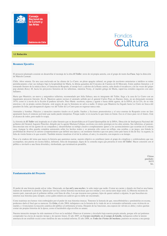 Documento de postulación "Fondo Concursable de Cultura (2011)"