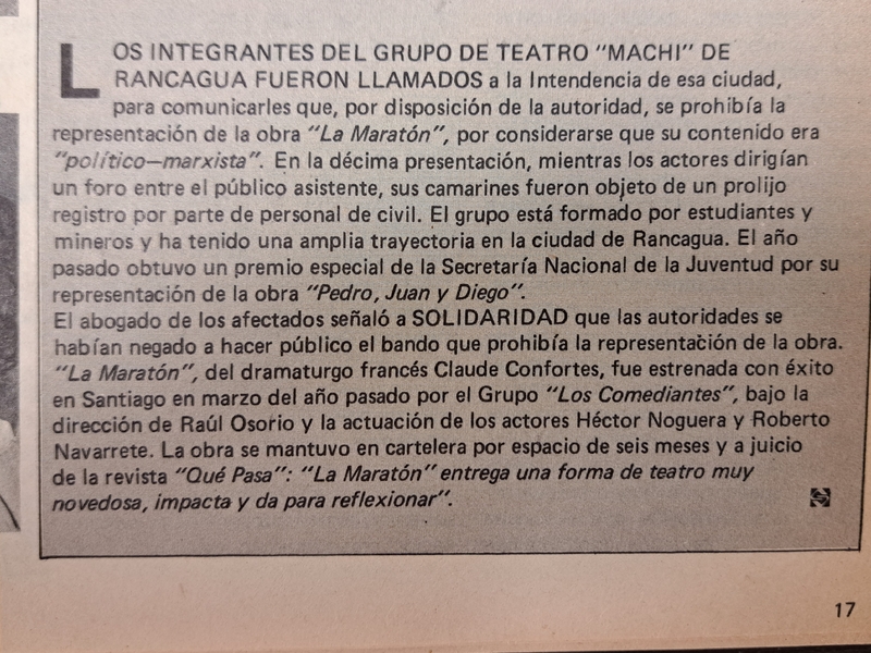 Nota de prensa Grupo Machi de Rancagua