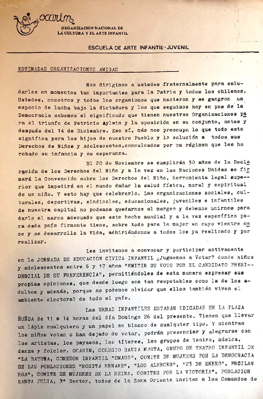 Carta de invitación "¿Juguemos a votar?"