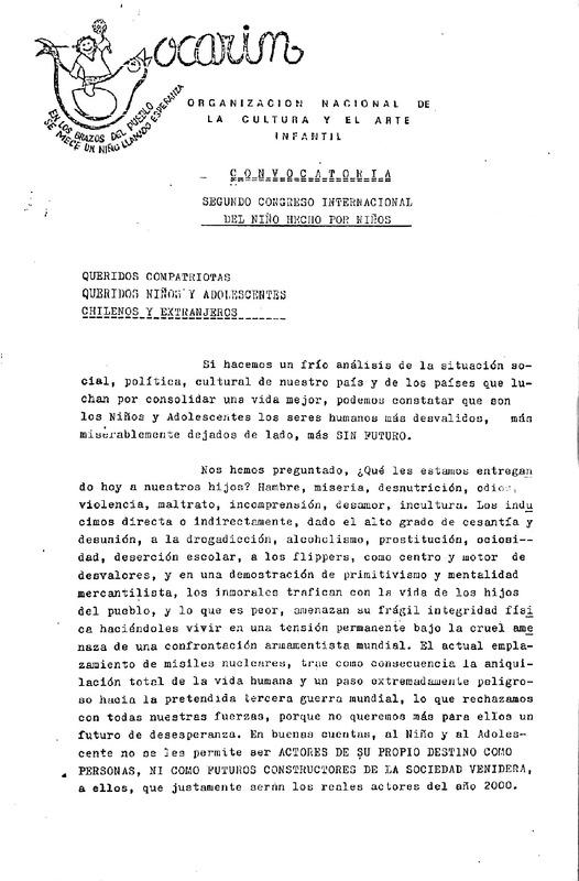 Convocatoria II Congreso internacional del niño hecho por niños
