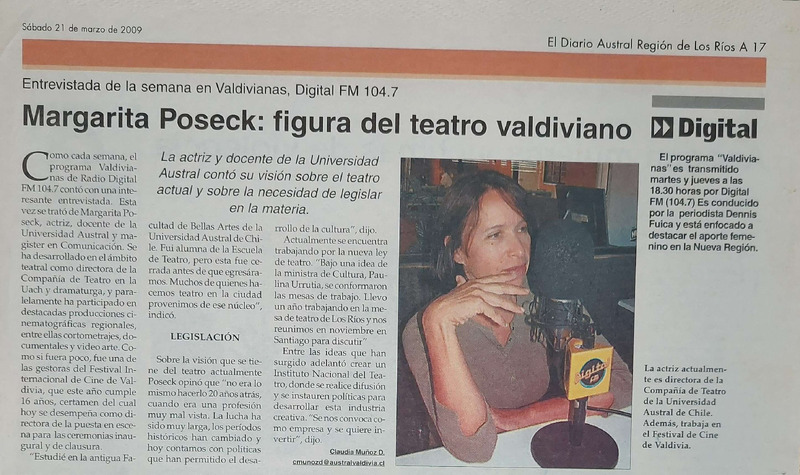 Artículo sobre entrevista radial a Margarita Poseck