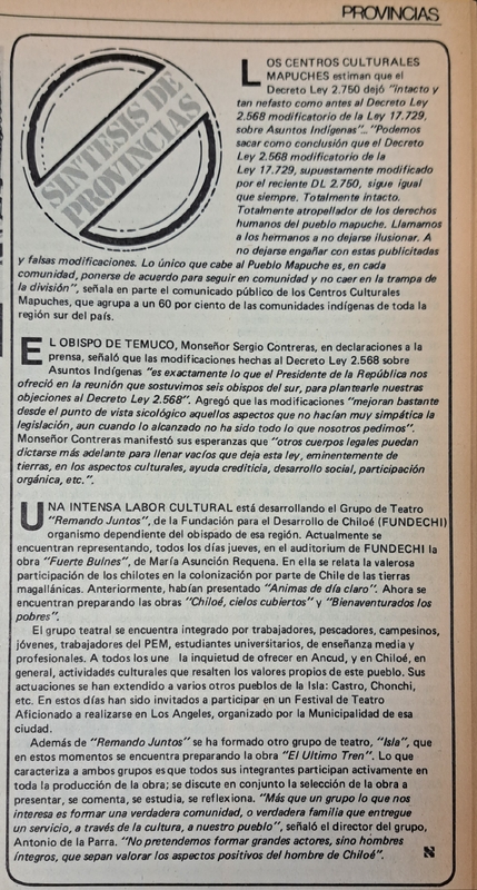 Nota de prensa Grupo de Teatro Remando Juntos de Chiloé