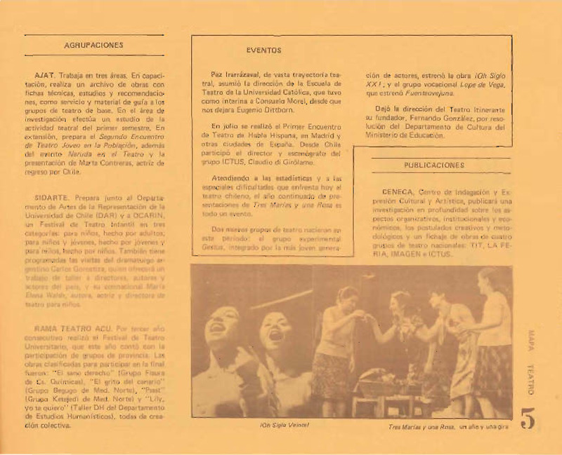 Agrupaciones: AJAT, Agrupación de Jóvenes Artistas de Teatro, Sidarte y Rama Teatral de la ACU