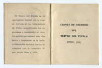 Carnet de Miembro del Teatro del Pueblo Roberto Parada
