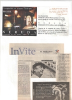 Invitación y recorte de prensa sobre Neruda, Trotamundo de los sueños